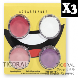 MAQUILLAJE ARTISTICO PINTAFAN PRINCESA ROSA LILA BLANCO FUCSIA SET X 4 8GR 5-03 3 BLISTERS